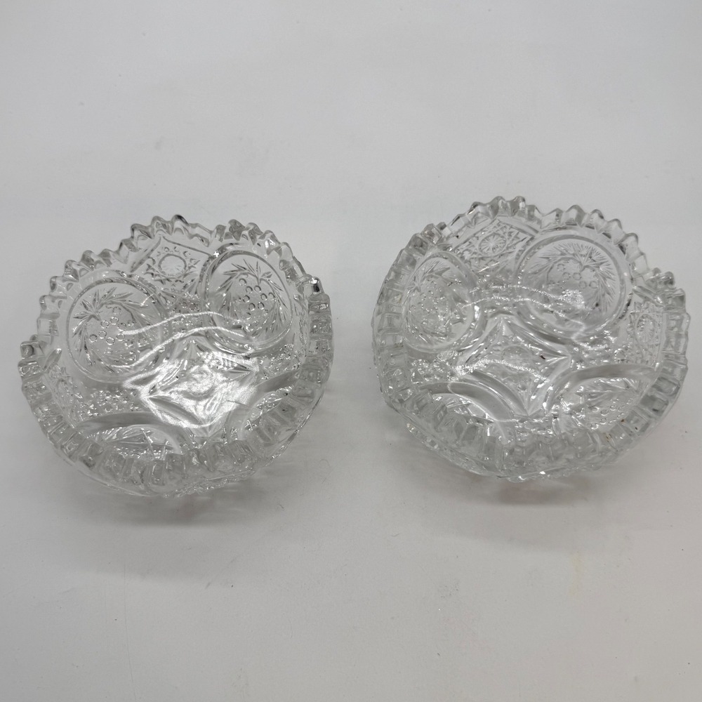 Vintage Clear Pressed Glass 5" berry bowls Star Sawtooth Rim Small Set of 2